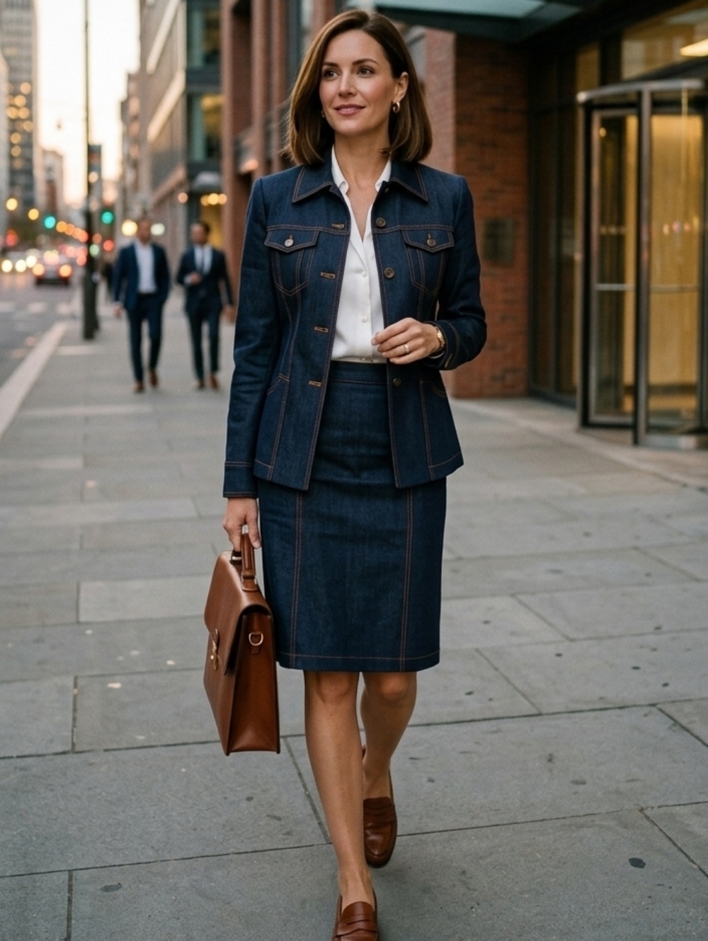 Les Copains 2 Piece Suit Womens Size 4/6 Blue Blazer Skirt Denim Design